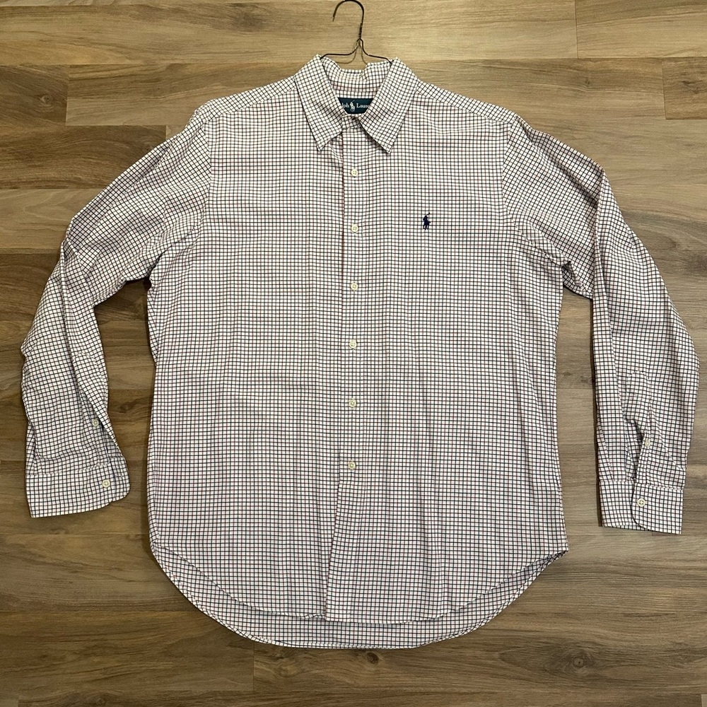(SOLD) Ralph Lauren Men’s L Plaid Red Navy Button down Long sleeve
